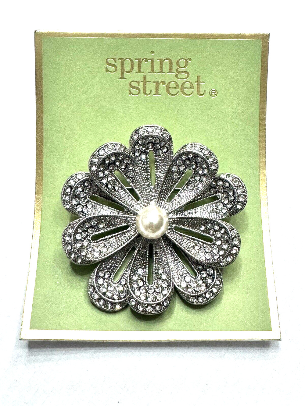 SPRING STREET SILVER CRYSTAL AND PEARL BORACH PIN